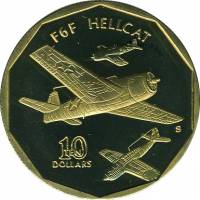 (1991) Монета Маршалловы Острова 1991 год 10 долларов "F6F Хеллкэт"  Латунь  UNC
