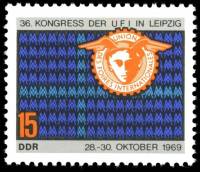 (1969-088) Марка Германия (ГДР) "Эмблема"  синяя  Конгресс UFI III Θ
