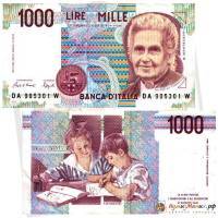 Банкнота Италия 1990 год 1 000 лир Мария Монтессори   XF