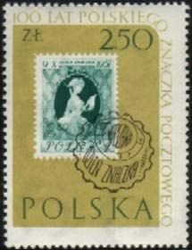 (1960-008) Марка Польша "Рисунок марки 1957-039"   100 лет маркам Польши I &Theta;