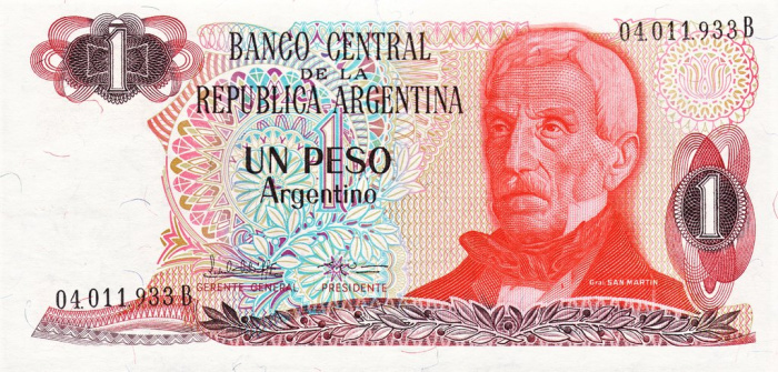 (1984) Банкнота Аргентина 1984 год 1 песо аргентино &quot;Хосе де Сан-Мартин&quot;   UNC
