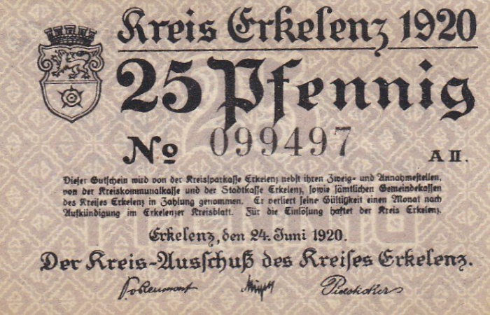 (№1920) Банкнота Германия 1920 год &quot;25 Pfennige&quot;