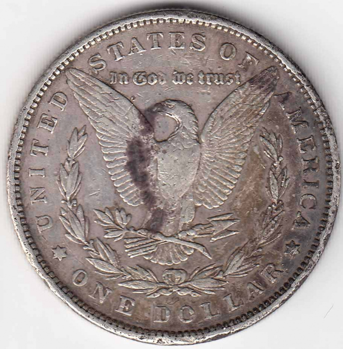 (1889) Монета США 1889 год 1 доллар   Голова Свободы, Морган, Белоговый Орлан Серебро Ag 900  VF