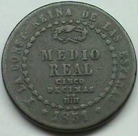 (№1848km591.3) Монета Испания 1848 год frac12; Real (Медио Реал Сеговия)