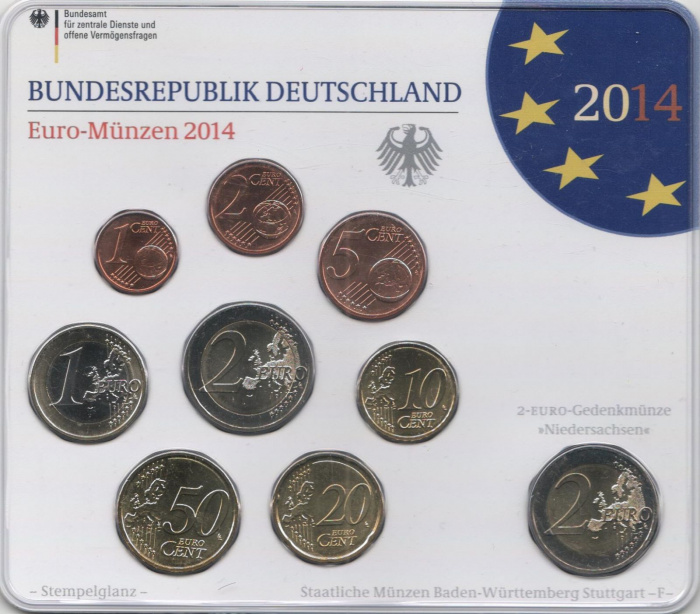 (2014f, 9 монет) Набор монет Германия (ФРГ) 2014 год &quot;Годовой набор&quot;   Буклет