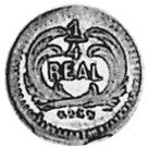 (№1878km146a.2) Монета Гватемала 1878 год frac14; Real (0.835 ниже большой венок)