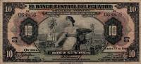 (№1939P-92a.1) Банкнота Эквадор 1939 год "10 Sucre"