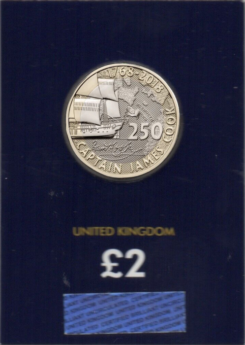 (2016) Монета Великобритания 2016 год 2 фунта &quot;Джеймс Кук&quot;  Биметалл  Буклет
