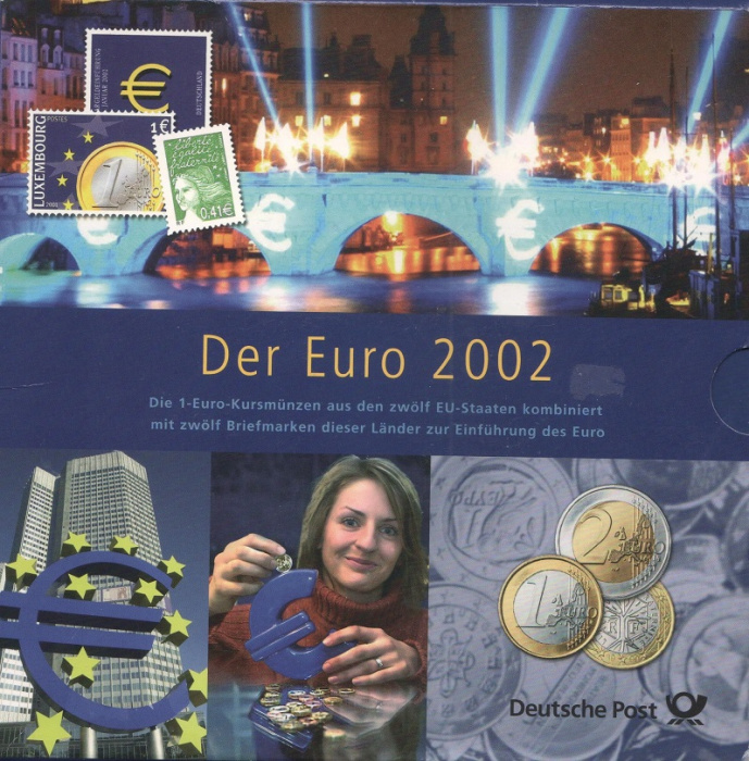 (2002, 12 монет по 1 Евро + 12 марок) Набор монет Евросоюз 2002 год &quot;Единая Европа&quot;   Буклет