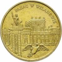 034 Монета Польша 2000 год 2 злотых Дворец в Вилянуве  Латунь  UNC