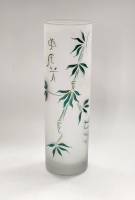 Ваза цилиндр матовое стекло рисунок Бамбук Иероглифы 26 см