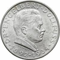 (,) Монета Австрия 1934 год 2 шиллинга   Серебро Ag 640  UNC