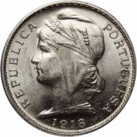 (№1913km562) Монета Португалия 1913 год 20 Centavos