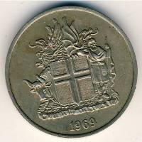(№1969km18) Монета Исландия 1969 год 5 Kronur (Герб)