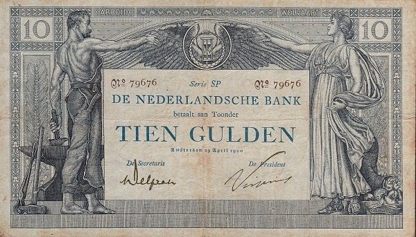 (№1920P-34a.2) Банкнота Нидерланды 1920 год &quot;10 Gulden&quot;