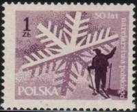 (1957-003) Марка Польша "Лыжник (Фиолетовая)"   50 лет лыжному спорту в Польше II Θ