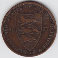 () Монета Остров Джерси 1877 год 1/12 шиллинга ""  Медь Медь  UNC