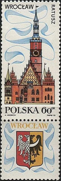 (1970-016a) Марка + купон Польша &quot;Ратуша в Вроцлаве&quot;   Туризм III Θ