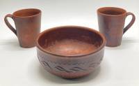 Миска + 2 кружки, глиняные