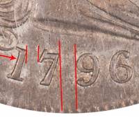 (1796, мал. дата, мал. буквы) Монета США 1796 год 1 доллар  1. Малый орёл  VF