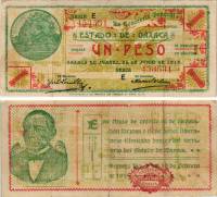 (1915) Банкнота Мексика (Оахака) 1915 год 1 песо "Бенито Хуарес"   VF