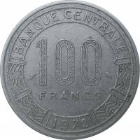 () Монета Чад 1971 год 100  ""   Акмонитал (Fe/Cr/Si)  UNC