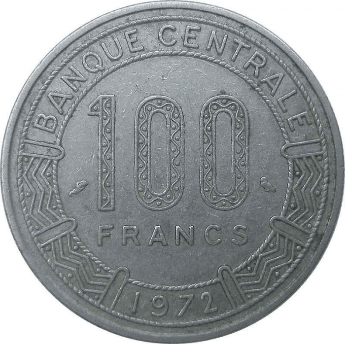 () Монета Чад 1971 год 100  &quot;&quot;   Акмонитал (Fe/Cr/Si)  UNC