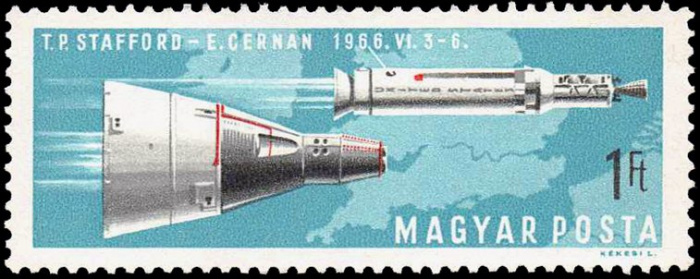 (1966-103) Марка Венгрия &quot;Джемини и и Агена&quot;    Пилотируемый космический полет II Θ