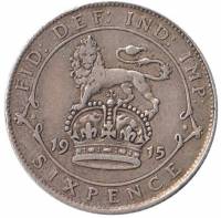 (1915) Монета Великобритания 1915 год 6 пенсов "Георг V"  Серебро Ag 500  UNC
