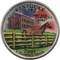 (015d) Монета США 2001 год 25 центов "Кентукки"  Вариант №2 Медь-Никель  COLOR. Цветная