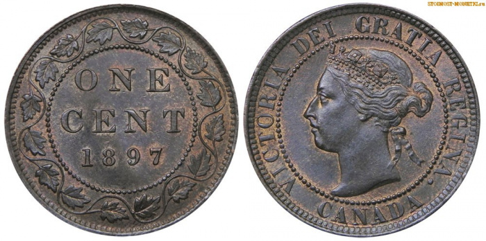 (1897) Монета Канада 1897 год 1 цент &quot;Королева Виктория&quot;  Медь Медь  VF