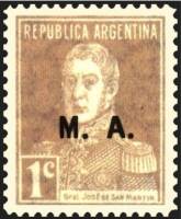 (№1925-285) Марка из набора Аргентина 1925 год "Joseacute Франциско ovpt де Martiacuten Сан 17781850