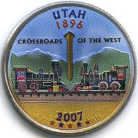 (045d) Монета США 2007 год 25 центов "Юта"  Вариант №1 Медь-Никель  COLOR. Цветная