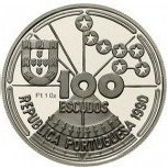 () Монета Португалия 1990 год 100 эскудо ""  Биметалл (Платина - Золото)  UNC
