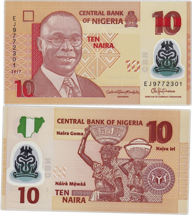 (2017) Банкнота Нигерия 2017 год 10 найра &quot;Альван Икоку&quot; Пластик  UNC