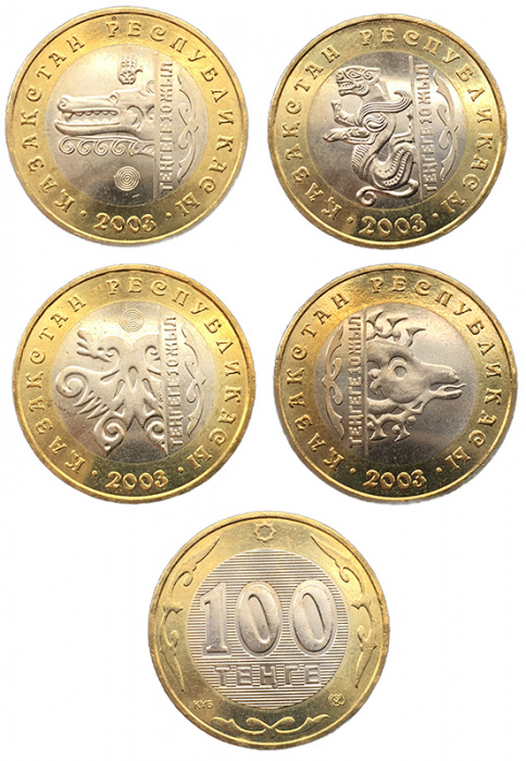 (2003 4 монеты по 100 тенге) Набор монет Казахстан &quot;Национальная валюта 10 лет&quot;   UNC