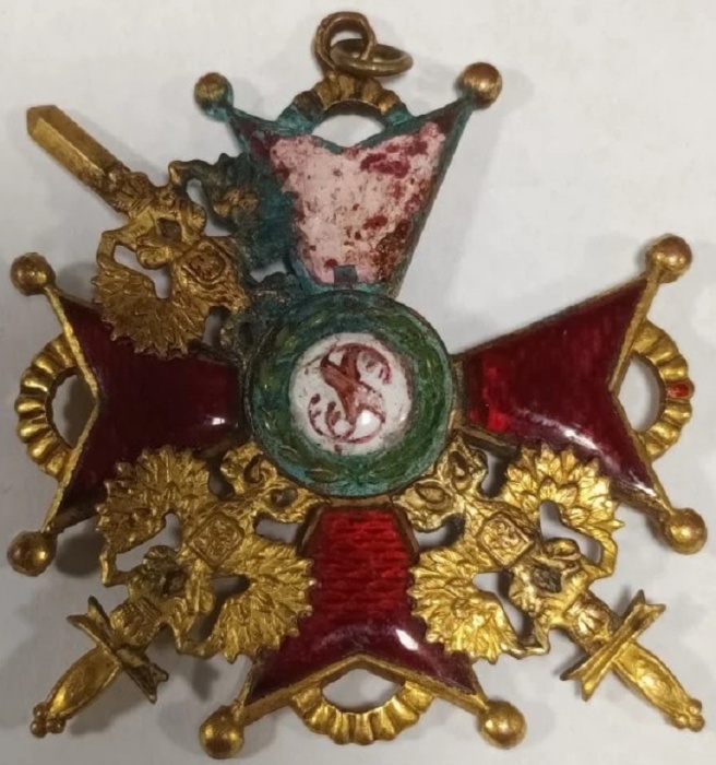 Орден Россия Святого Станислава II степени 1916-17 С мечами Бронза позолоченная Эмаль В ремонт 