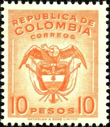 (№1950-604) Марка Колумбия 1950 год &quot;Герб Колумбии&quot;, Гашеная