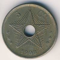 (№1906km9) Монета Конго 1906 год 5 Centimes