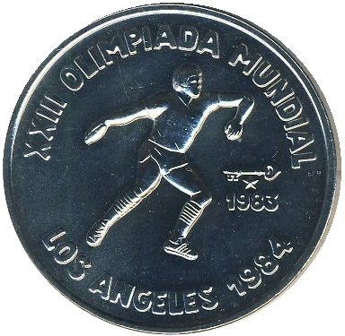 (1983) Монета Куба 1983 год 1 песо &quot;XXIII Летняя Олимпиада Лос Анджелес 1984. Метание&quot;  Медь-Никель 