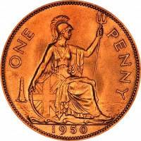 (1950) Монета Великобритания 1950 год 1 пенни "Георг VI"  Бронза  UNC