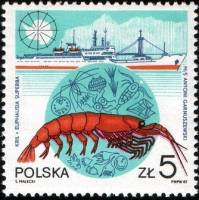 (1987-001) Марка Польша "Криль антарктический"    10-летие антарктической станции Генрика Арктовског