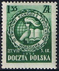 (1953-022) Марка Польша &quot;Эмблема конгресса&quot;   3-й Всемирный Конгресс студентов II Θ
