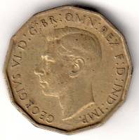 (1941) Монета Великобритания 1941 год 3 пенса "Георг VI"  Латунь  VF