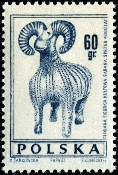 (1966-076) Марка Польша "Баран"   Археология III &Theta;