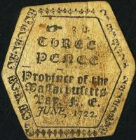 (№1722P-S1123) Банкнота США 1722 год "3 Pence "Массачусетские пенни"