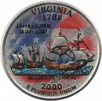 (010d) Монета США 2000 год 25 центов "Виргиния"  Вариант №2 Медь-Никель  COLOR. Цветная