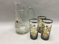 Кувшин + 3 стакана стекло с рисунком