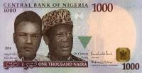 (,) Банкнота Нигерия 2014 год 1 000 найра "Али Маи-Борну и Клемент Изонга" Бумага  UNC