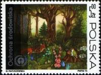 (1973-041) Марка Польша "Лесная Сцена"    Охрана окружающей среды II Θ
